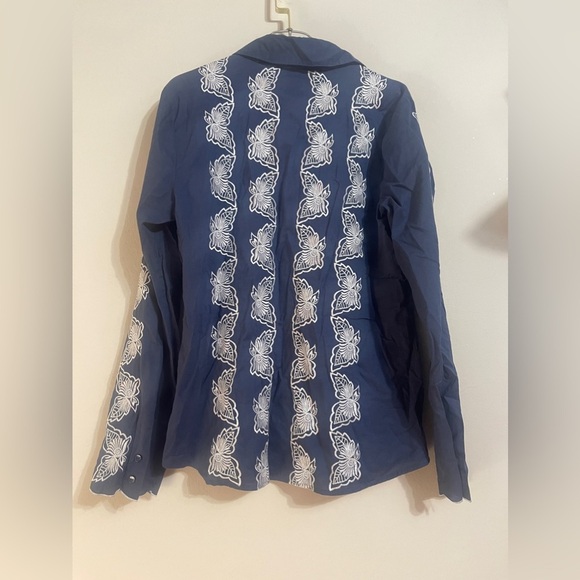 Sundance Blue Butterfly Floral Embroidered Button Up Shirt - Picture 3 of 4
